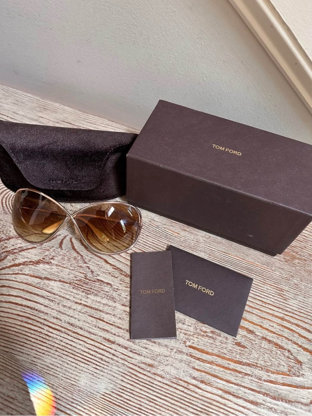 Tom Ford Brown Gradient Aviator Sunglasses with Gold Frame